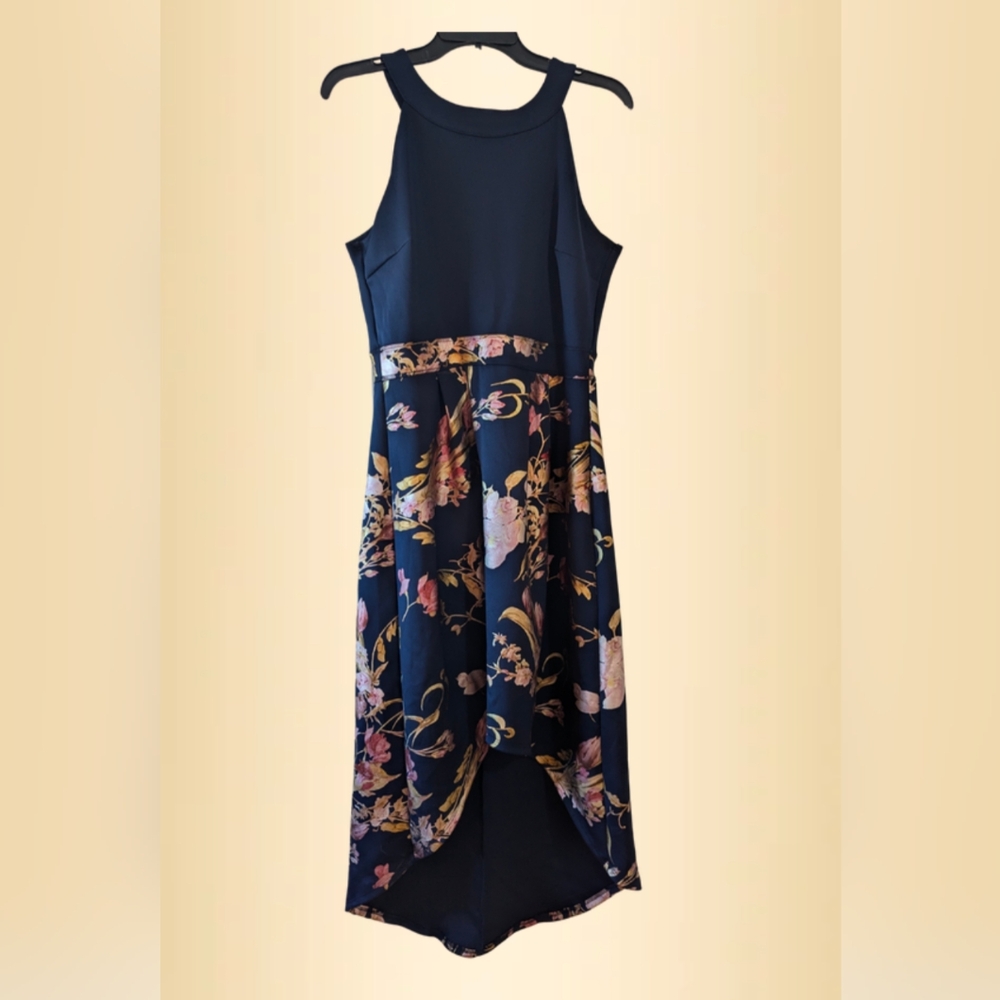 Floral High Low Blue Dress